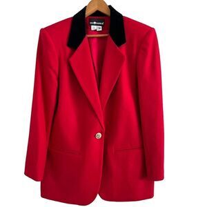 vintage Sag Harbor Red 100% Wool Blazer Single Gold Crest Button Jacket Size 10